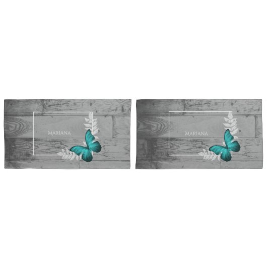 Housse D'oreillers Coque de Coussin papillon turquoise (devant-Set)