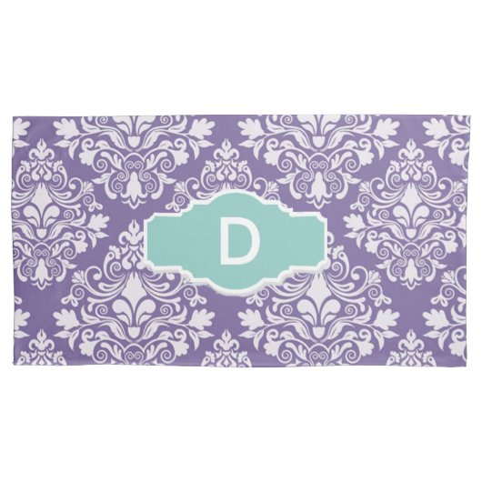 Housse D'oreillers Coques Coussin Monogram Purple Damask (devant-gauche)