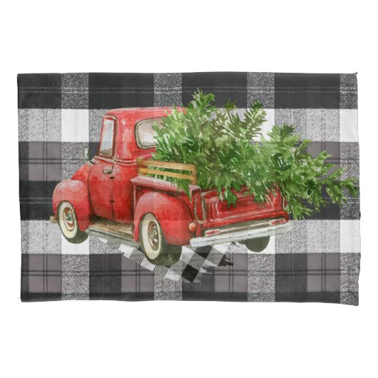 Housse D'oreillers Coques coussins XMAS Camion Baffalo Plaid Noir Bla (devant-gauche)