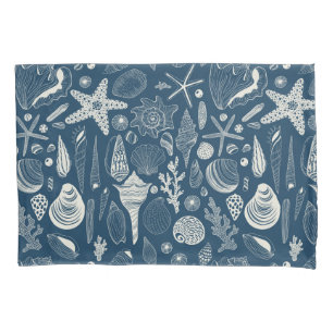 Housse D'oreillers Coques de mer sur bleu foncé