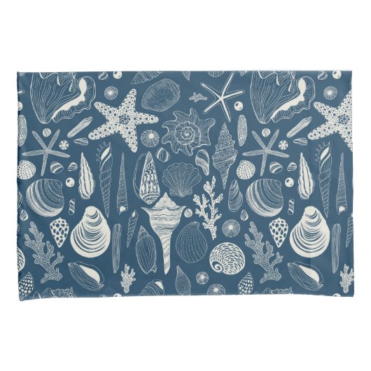 Housse D'oreillers Coques de mer sur bleu foncé (devant-Droit)