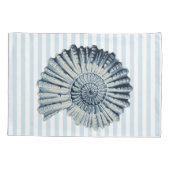 Housse D'oreillers Coquille spirale bleue marine et bandes blanches (Dos)