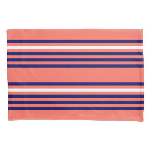 Housse D'oreillers Corail, bleu marine et blanc cinq bandes motif
