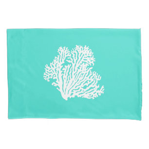 Housse D'oreillers Corail Turquoise Et Blanc Au Décor Côtier