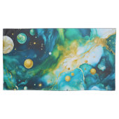 Housse D'oreillers Cosmos d'encre d'alcool bleu vert or (devant-gauche)