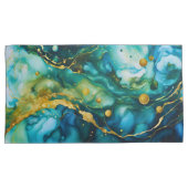 Housse D'oreillers Cosmos d'encre d'alcool bleu vert or (devant-Droit)