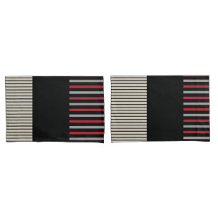 Housse D'oreillers Couleur Pop Stripes-Rouge, Gris, Noir et Bone Blan