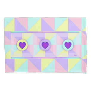 Housse D'oreillers Couleurs pastel & coeurs violets battre