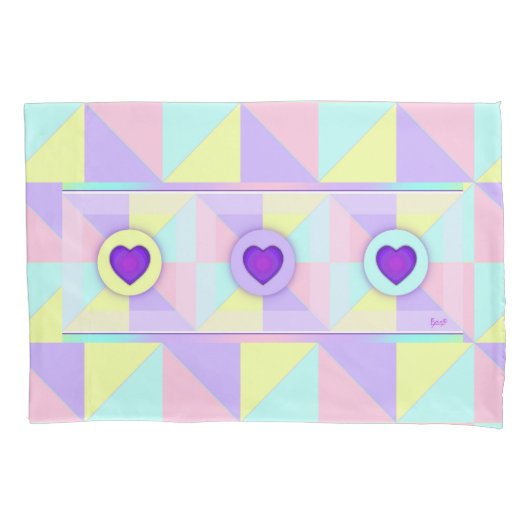 Housse D'oreillers Couleurs pastel & coeurs violets battre (devant)