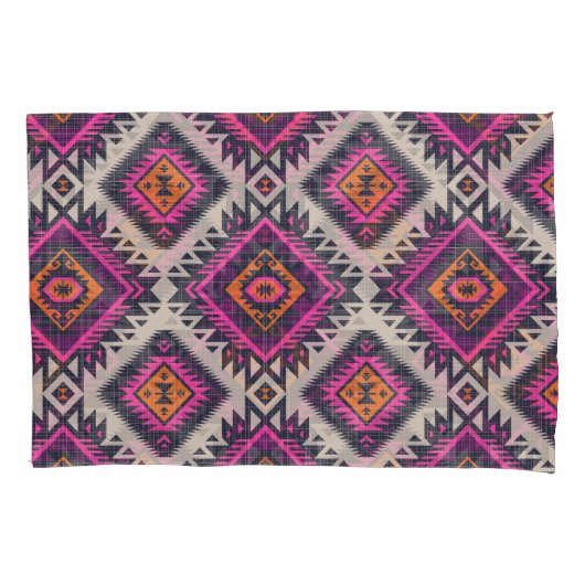 Housse D'oreillers Couleurs rétro, design Navajo tribal. (devant)