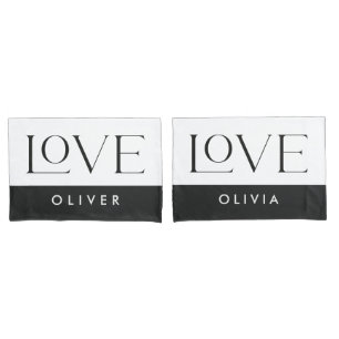 Housse D'oreillers Couple noir blanc serif amour typographie moderne