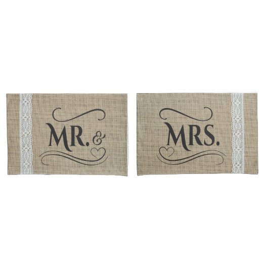 Housse D'oreillers Couples de mariage campagnard de M. et de Mme (devant-Set)