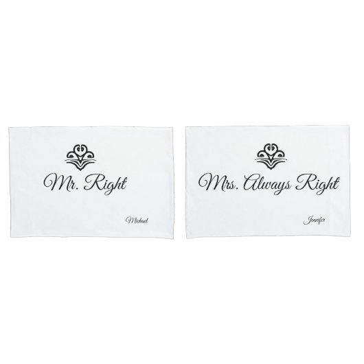 Housse D'oreillers Couples Mariage M. Right & Mme Always Right (devant-Set)