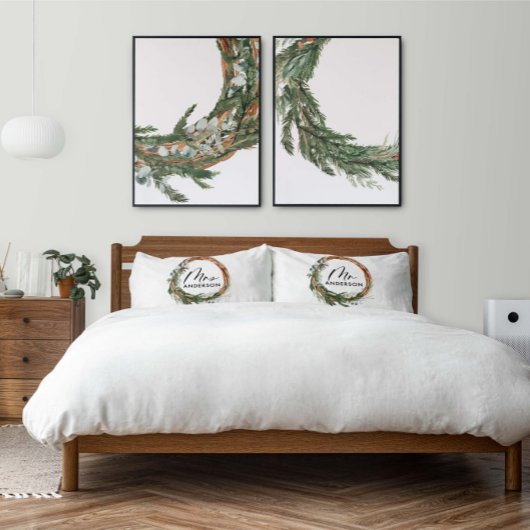 Housse D'oreillers Courbe botanique verte élégante mrs