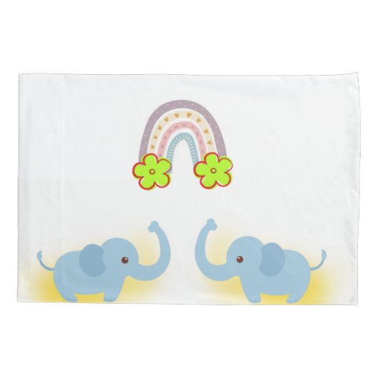 Housse D'oreillers Coussin Coque Blanc Bleu Eléphant Floral (Dos)