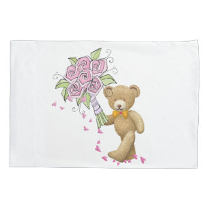 Housse D'oreillers Coussin Coque Blanc Teddy Bear Floral