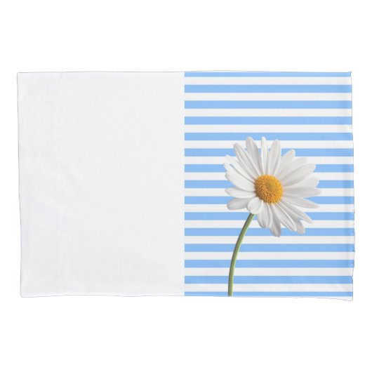 Housse D'oreillers Coussin Coque Bleu et Blanc Stripe Daisy (devant)