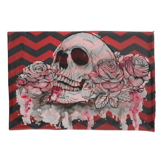Housse D'oreillers Coussin Coque crâne Rose Gothic Chevron rouge noir (devant-gauche)