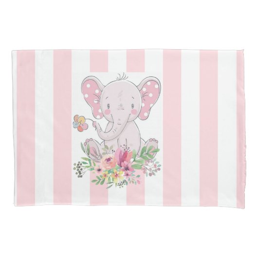 Housse D'oreillers Coussin Coque rose rayure Eléphant Floral (devant)