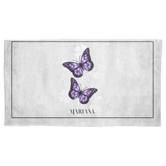Housse D'oreillers Coussin floral papillon pourpre Coque (devant)