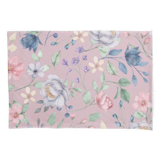 Housse D'oreillers Coussin rose bleu et jaune Floral violet Coque (devant)