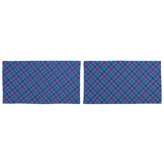 Housse D'oreillers Couvercles de Pillowcase - Tartan bleu rose violet (devant-Set)