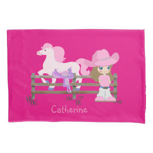 Housse D'oreillers Cow-girl avec le cheval de casquette et la caisse