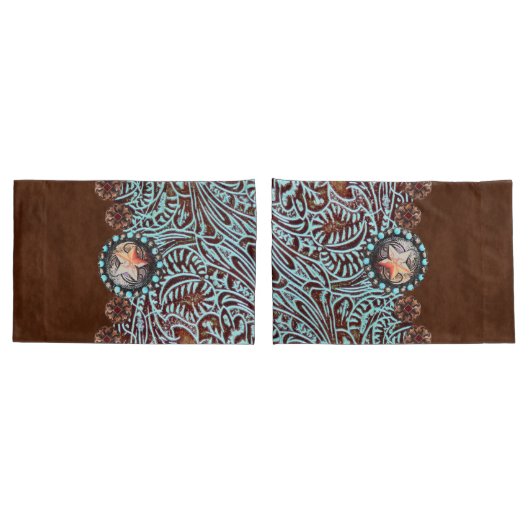 Housse D'oreillers cowboy brun turquoise de l'ouest motif (Dos-Set)