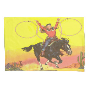 Housse D'oreillers Cowboy Kid On Horse With Ropes in S.W. Scene