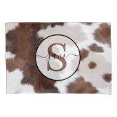 Housse D'oreillers Cowhire Brown Monogramme blanc Pillowcase (devant-gauche)