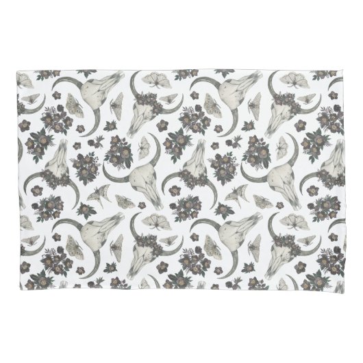 Housse D'oreillers Crâne animal gothique avec fleurs Motif (devant)