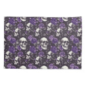 Housse D'oreillers Crâne gothique noir et violet et lit Rose (Dos)