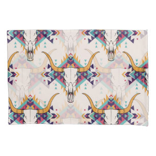 Housse D'oreillers Crâne taureau de la tribu : Boho Seamless