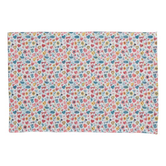 Housse D'oreillers Crayon Pastel Coeur & Fleurs (devant)