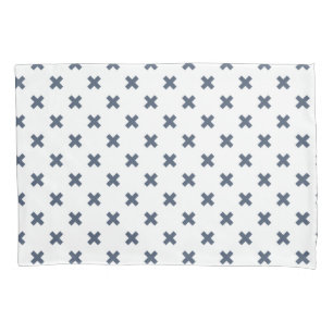 Housse D'oreillers Crochets bleu-gris sur blanc
