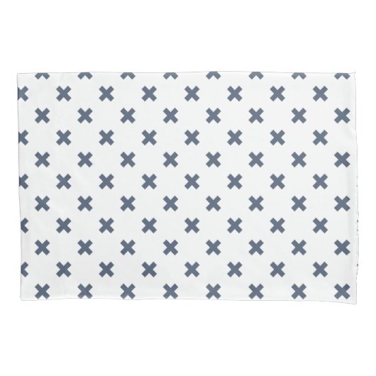 Housse D'oreillers Crochets bleu-gris sur blanc (devant)