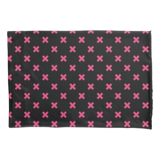 Housse D'oreillers Crochis Fuchsia sur noir (devant)