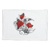 Housse D'oreillers Croissant mécanique avec roses rouges (Dos)