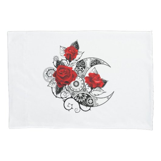 Housse D'oreillers Croissant mécanique avec roses rouges (devant)