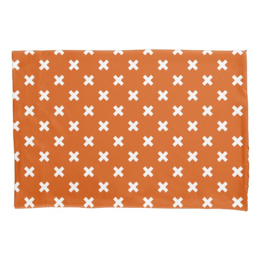Housse D'oreillers Croix blanche coutures sur orange brûlé (devant)