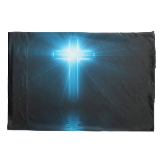 Housse D'oreillers Croix chrétienne dans la lumière bleue (Dos)