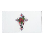Housse D'oreillers Croix d'argent avec une rose rouge (Dos)
