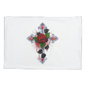 Housse D'oreillers Croix d'argent avec une rose rouge (Dos-gauche)