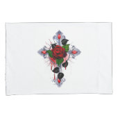 Housse D'oreillers Croix d'argent avec une rose rouge (devant-Droit)