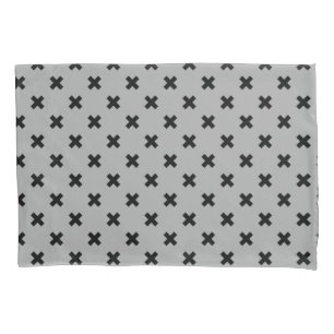 Housse D'oreillers Croix noire coutures sur gris