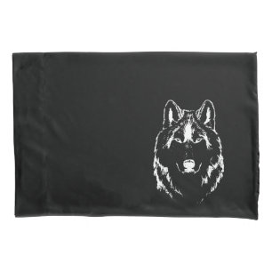 Housse D'oreillers Croquis De La Tête De Tête De Loup Noir Et Blanc