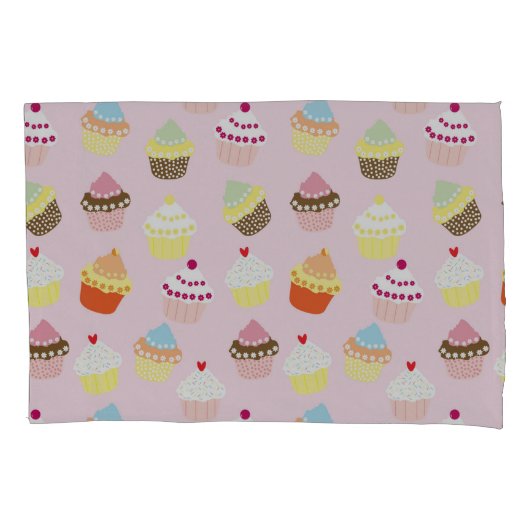 HOUSSE D'OREILLERS CUPCAKES DOUCES CANDY ROSE MOTIF (devant)