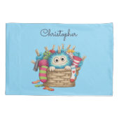Housse D'oreillers Cute Blue Fluffy Sock Monster Kids Design (Dos)