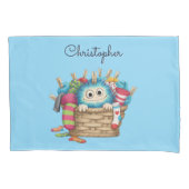 Housse D'oreillers Cute Blue Fluffy Sock Monster Kids Design (devant)