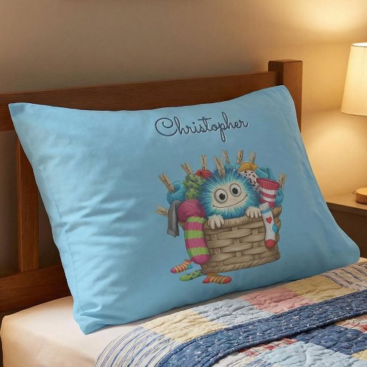 Housse D'oreillers Cute Blue Fluffy Sock Monster Kids Design